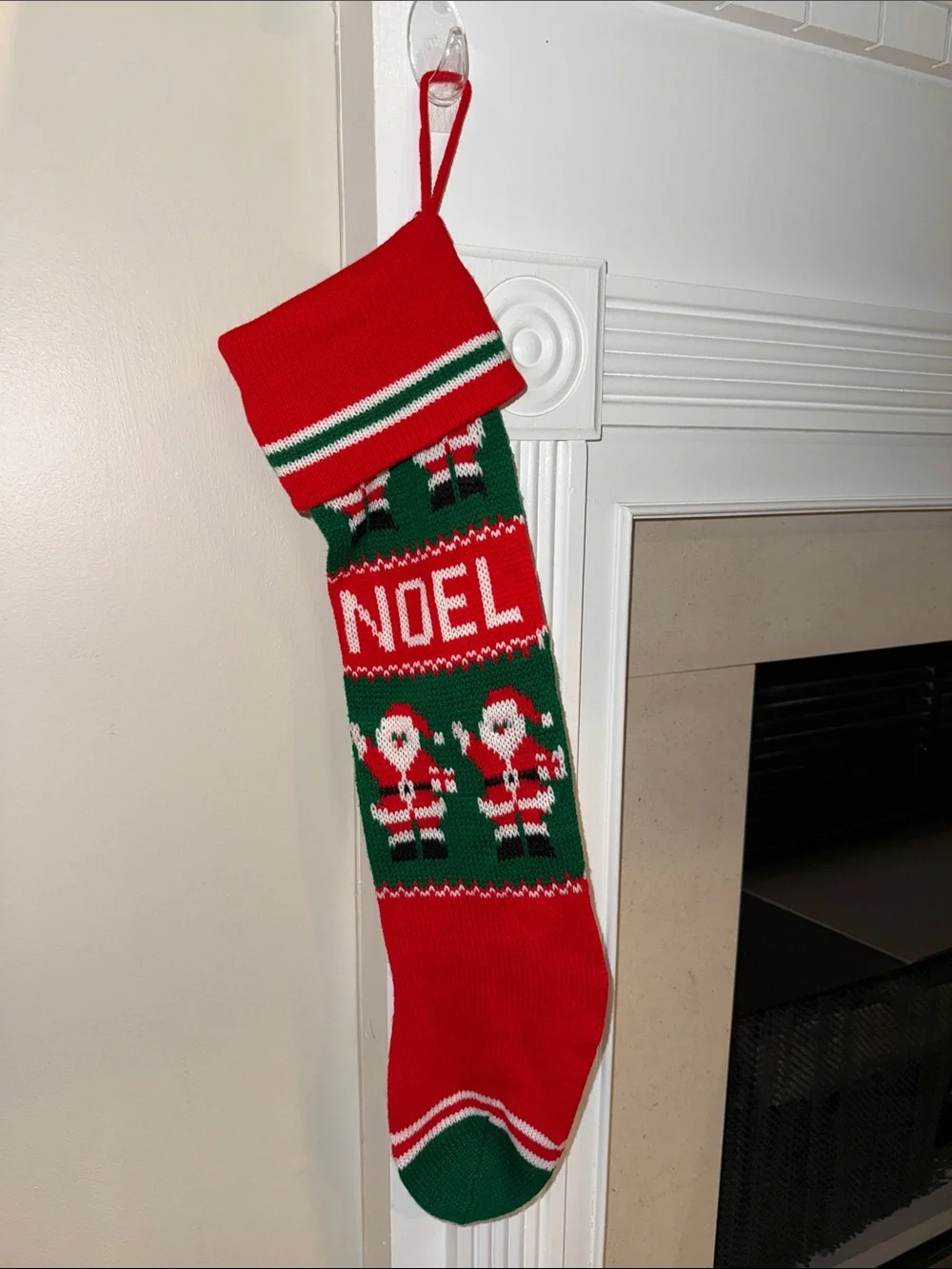 Vintage Noel Santa Knit Christmas Stocking - Red & Green Holiday Decor